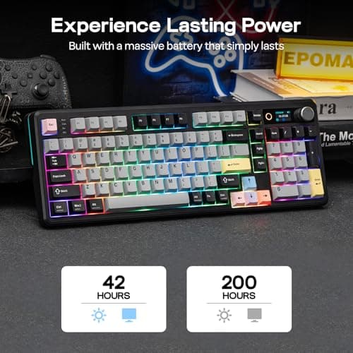 EPOMAKER TH99 PRO 96% Mechanical Keyboard with Screen & Knob, 10000mAh, 2.4Ghz/BT, Hot Swap, Custom Driver, RGB Backlight, PBT Keycap, Wireless Gaming Keyboard for PC/Mac (Black, Creamy Jade) — view 3