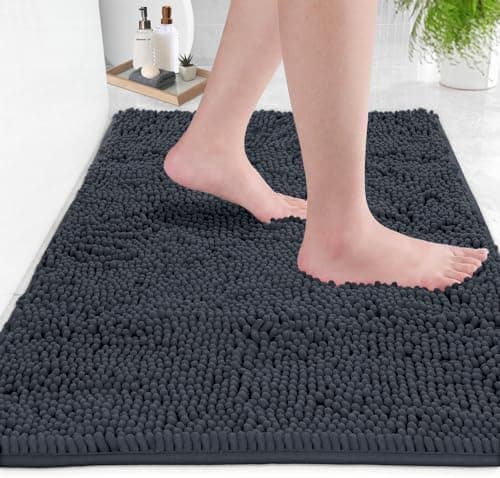 LuxUrux Bath Mat-Extra-Soft Plush Bath Shower Bathroom Rug,1'' Chenille Microfiber Material, Super Absorbent Shaggy Bath Rug. Machine Wash & Dry (20 x 30, Charcoal)