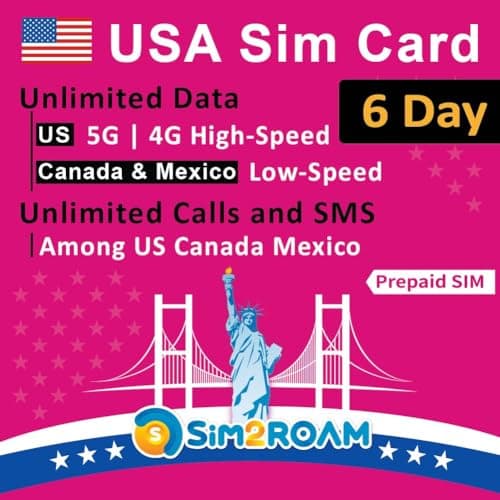 USA Prepaid SIM Card (Use T-Mobile network)|Unlimited 5G/4G Internet Data in USA (Hawaii included)+Unlimited low-speed Data in Canada and Mexico|Limitless Calls and Texts among US, CA and MX (6 Days)