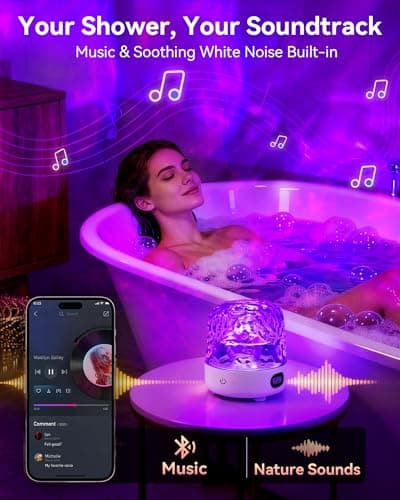 Relaxing Shower Light with Music Speaker, Waterproof Shower Lamp with White Noise, 16-Color Ocean Wave Projector Light with Remote & Touch Control, Rechargeable Bathroom Lamp for Shower & Bathtub
