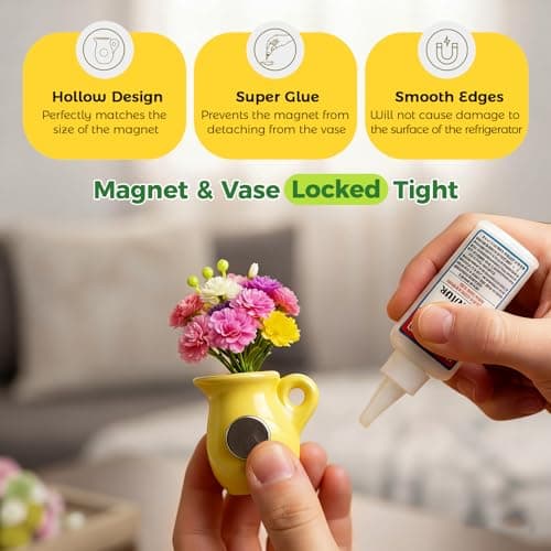 Renmxj 5 Pcs Cute Mini Ceramic Vase Fridge Magnets with Artificial Flowers — view 5