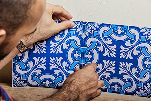 Poromoro Spanish Portuguese Azulejo Style Peel and Stick Backsplash Tile Stickers Set of 16 pcs (11.9, 15) — view 6