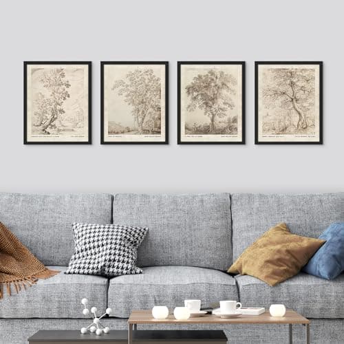 SIGNWIN Framed Poster Vintage Landscape Sketch Antique Tree Wilderness Nature Illustrations Fine Art Decorative Country/Farmhouse Vintage for Living Room, Bedroom, Office - 12"x16"x 4 Black — view 2