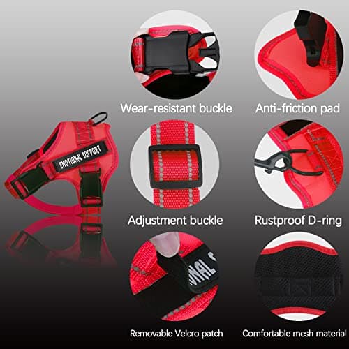 voopet Service Dog Harness, Emotional Support Pet Vest Harness, Reflective Breathable and Adjustable No-Pull ESA Dog Harness for Small Medium Large Dogs (with 4 PCS Removeable Tags)