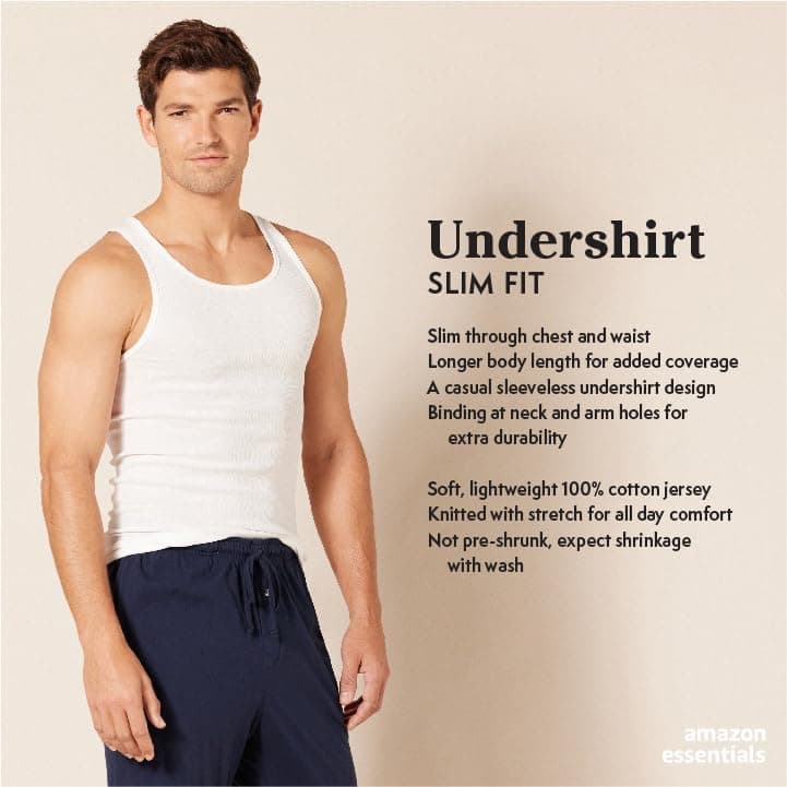 Amazon Essentials Men's Lightweight Tank Undershirts, Pack of 6 L White
