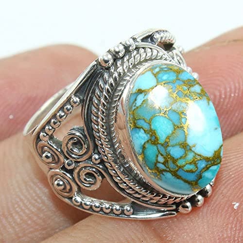 Fine Sterling Silver Ring For Womens Blue Copper Turquoise Ring Sterling Silver Statement Ring Blue Gemstone Ring