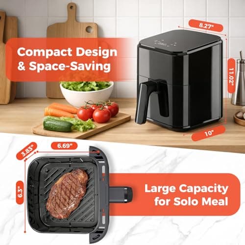 NEWBULIG Air Fryer, Compact Digital 3 Qt Airfryer with Nonstick Plate & Dishwasher Safe Basket, Quick Easy Meals, Features Auto Shutoff and Simple Touchscreen, Ideal for Small Spaces — view 3