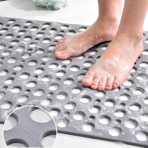 21" X 21" Non Slip Bath Mat Square Shower Mat Quick Dry Soft TPE Shower Mats with Large Drain Holes and Suction Cups for Floor Bathroom Home Kitchen Hotel Machine Washable Shower Floor Mat — view 4