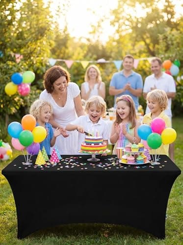 Utopia Kitchen Spandex Tablecloth 2 Pack [6FT, Black] Tight, Fitted, Washable and Wrinkle Resistant Stretch Rectangular Patio Table Cover for Event, Wedding, Banquet & Parties [72Lx30Wx30H Inch] — view 5