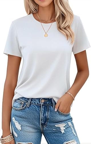 MAGCOMSEN Women's Crewneck T-Shirts Cotton Short Sleeve Casual Shirts Tee Tops Moisture Wicking Lightweight White, M