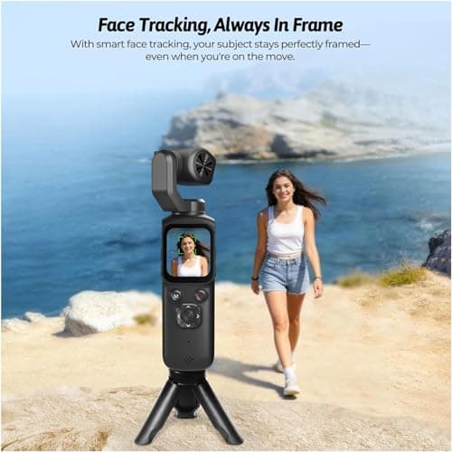 4K Pocket Vlogging Camera,75MP Handheld Camcorder with 330° Rotating Lens & Face Tracking,WiFi and Autofocus,3-Axis Stabilizer,1.72" Touch Screen, for Travel,Vloggers and YouTube (black-128G) — view 2