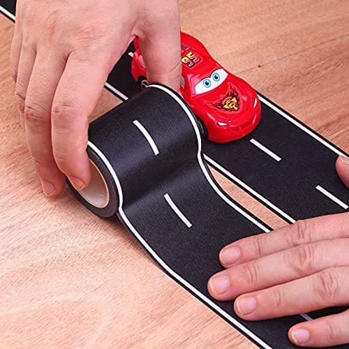 RECER Black Road Track Tape,Road Tape Track,Race Cars Decorations for Birthday Party, 33' x 2.4" Each Roll (2 Rolls, 2.4" x 33')
