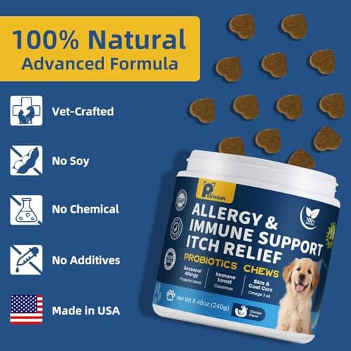 Dogs Allergy & Itch Relief Chews, Dog Probiotics for Skin & Immune Support Helps Relieve Itchy Skin & Ear, Dog Allergy Supplement for Paw Licking, Itching Skin Relief with Colostrum, Fish Oil (Brown) — view 3