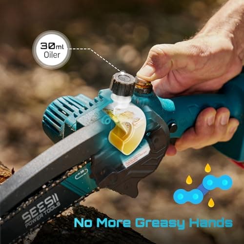 SEESII Mini Chainsaw 6 Inch: Electric Chainsaw with 2PCS 4000mAh Batteries & Oiler - 900W Motor for Quick Work - Saw for Branch Cutting - Gifts for Father Day Men Women Dad Mom Gardener (M6 Pro) — view 4