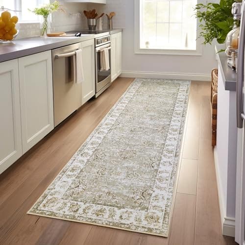 JINCHAN Runner Rug 3x10 Hallway Vintage Rugs Kitchen Washable Runner Floral Print Floor Cover Indoor Thin Rug Retro Mat Accent Rug Bathroom Laundry Room Bedroom Office Farmhouse Taupe