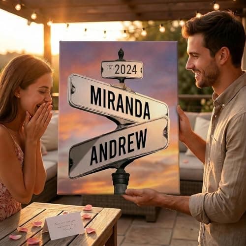 TWING Personalized Street Sign Wall Art for Couples,Custom Name & Date Street Sign Poster Canvas, Wedding Anniversary Present, Gift for Couple Girlfriend Boyfriend 12" W x 16" L （Made in USA） — view 4