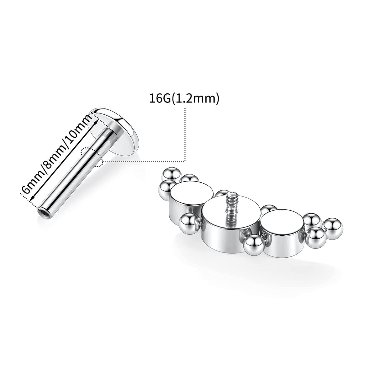 hengkaixuan 16G Titanium Labret Studs - Internally Threaded Flatback - Unisex - Silver - Piercing Jewellery — view 2