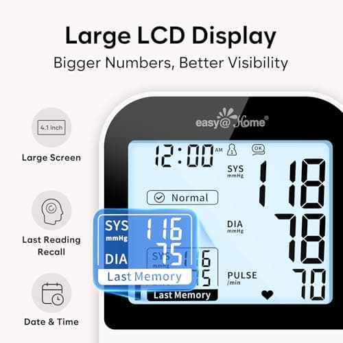 Blood Pressure Monitor for Home Use: Easy@Home Bluetooth BP Cuff with Free MyHeartPal App, Smart Digital Machine for Long-Term Trend Tracking, Large Backlit Display, EBP-20T — view 4