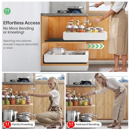 Kitstorack Pull out Cabinet Organizer, Expandable(12"-20") Heavy Duty Slide out Drawers Fixed with Adhesive Nano Film for Pots, Roll out Shelf Storage for Kitchen Base Cabinet Organization(White) — view 3