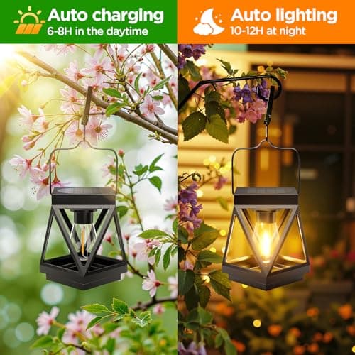 KOOPER 2 Pack Hanging Solar Lanterns Outdoor Waterproof, Metal Hanging Solar Lights for Outside, Upgraded Brighter Outdoor Lanterns Decorative for Garden Patio Yard Porch Gifts for Women Mom Grandma