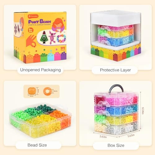 4800PCS Pony Beads Bulk, 24 Colors Kandi Beads 6x9mm Large Hole for Friendship Bracelets, Jewelry Making, Hair Braiding, DIY Art Craft Gifts - Shockproof Protective Gift Packaging