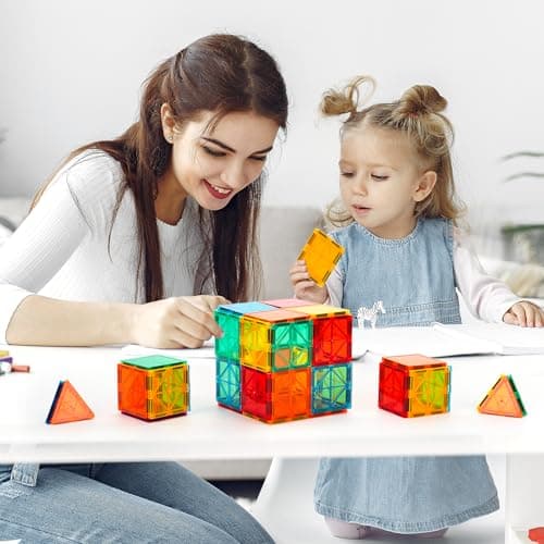 Magnetic Tiles, 100PCS Building Blocks, Magnets Building Set, STEM Toys Christmas Toy Gift for Kids Boys and Girls