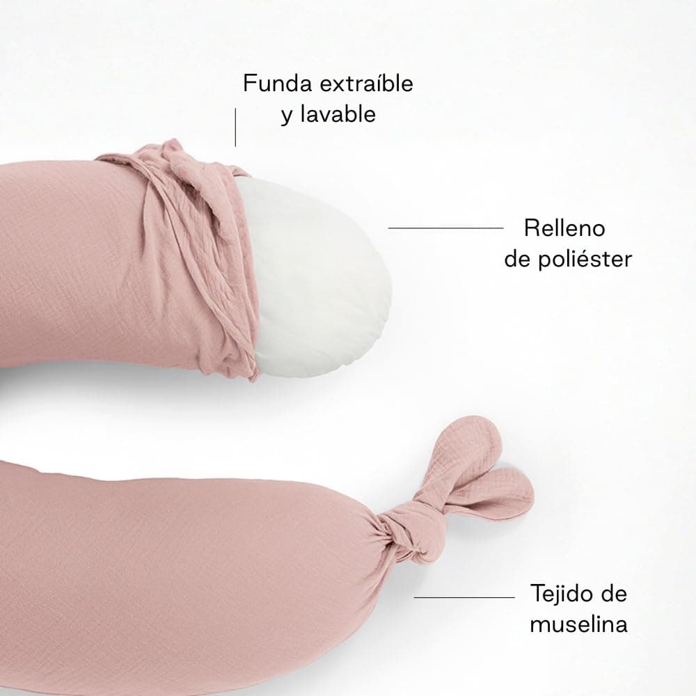 Jané Cojín de Lactancia XXL y Embarazo, Almohada para Dormir y Descanso, Funda 100% Algodón Muselina, Rosa — view 4
