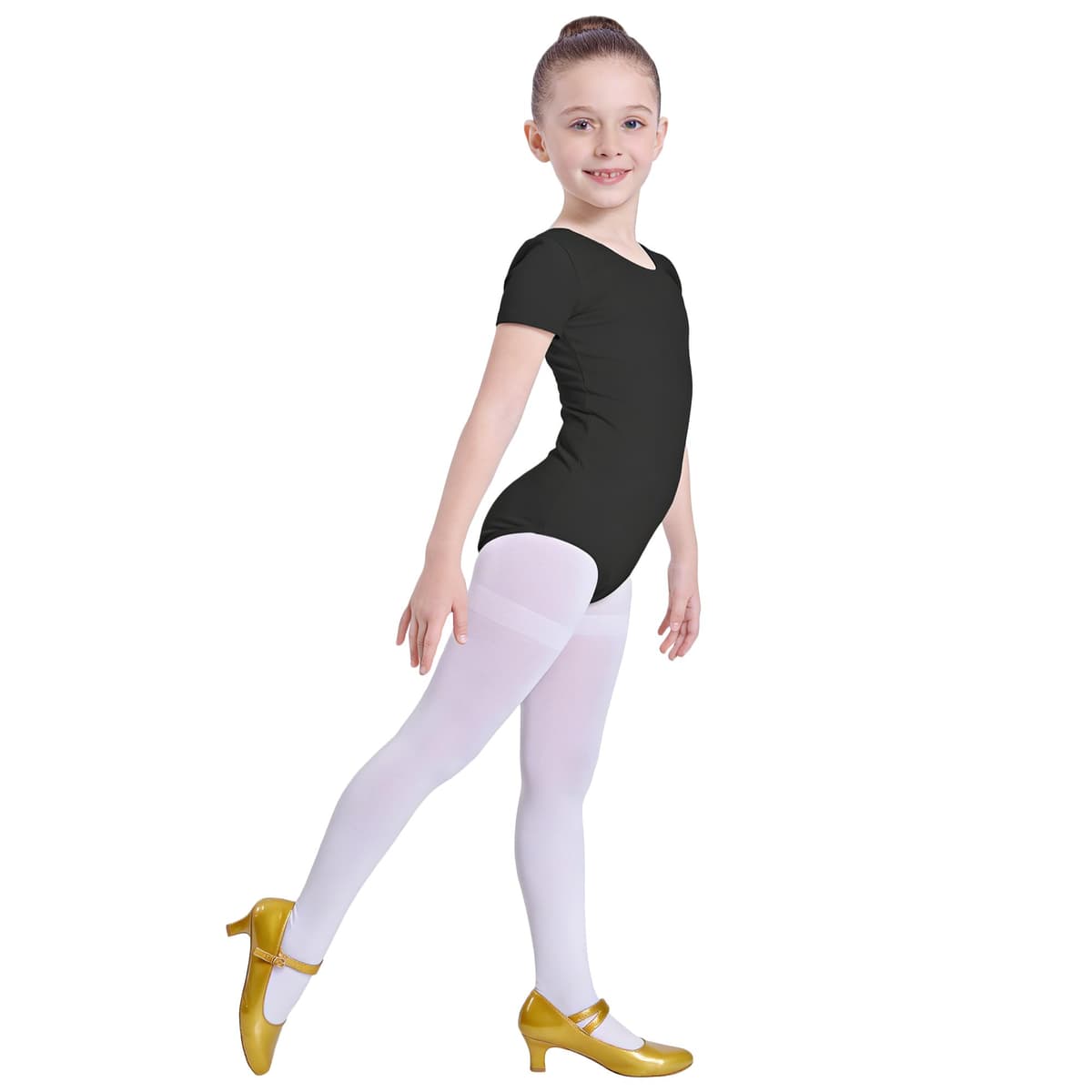 Carnavalife Maillot Ballet Niña Manga Corta Leotardo Danza Infantil Body Gimnasia Rítmica Elástico Escote Redondo Uniforme Clase Baile Negro Rosa Blanco — view 3