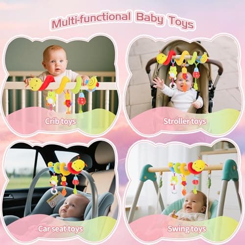 Car Seat Toys for Babies 0-6 Months, Upgraded Spiral Hanging Crib Stroller Activity Toys with Detachable Rattles, Baby Car Seat Accessories Toy for Developing Sensory Skills, Gift for Newborn Infant — view 5