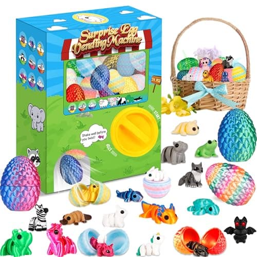 Prefilled Easter Eggs - 24Pcs 3D Printed Surprise Eggs with 3D Animals Toys Capsule Vending Machine Toy Easter Eggs Filled Gifts for Boys Girls Kids