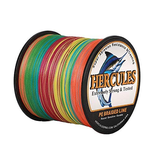 HERCULES Braided Fishing Line 1000m 1094yds 6lbs-100lbs Pe 4 Strands (Multicolor 20lb/9.1kg 0.20mm)