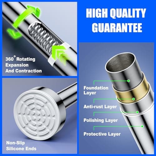 Ausemku Shower Curtain Rod Tension - 32-80 Inch Never Rust Non-Slip Spring Tension Curtain Rod No Drilling Stainless Steel Curtain Rod Use Bathroom Kitchen（Silver） — view 4