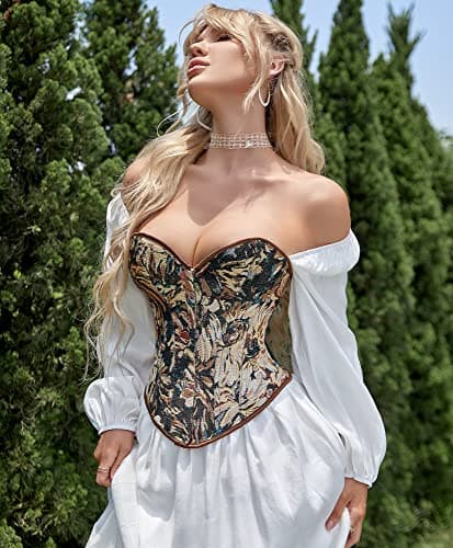 Alivila.Y Fashion Womens Vintage Floral Denim Overbust Corset Bustier Top, Black Short Torso, Medium — view 4
