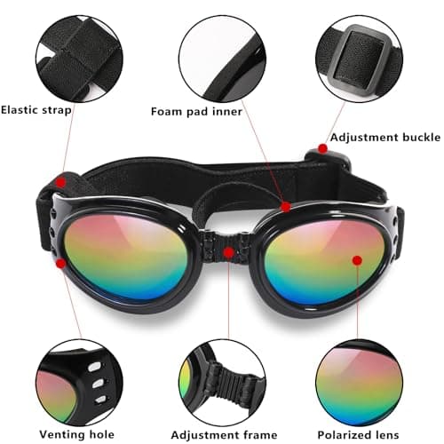 QUMY Dog Sunglasses Dog Goggles for Medium Large Breed Dogs, Wind Dust Fog Protection Eye Wear Pet Glasses with Adjustable Strap for Motorcycle Car Driving Bike Riding Hiking Swimming Over 15lbs Pink — view 2