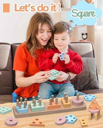 Tonberless Montessori Toys for 1 2 3 Year Old Boy Girl, Toys for Ages 2-4 Toddlers Kids Baby, 1 2 Year Old Birthday Gifts, Wooden Learning Puzzles Easter Basket Stuffers Toys for Toddlers 1-3