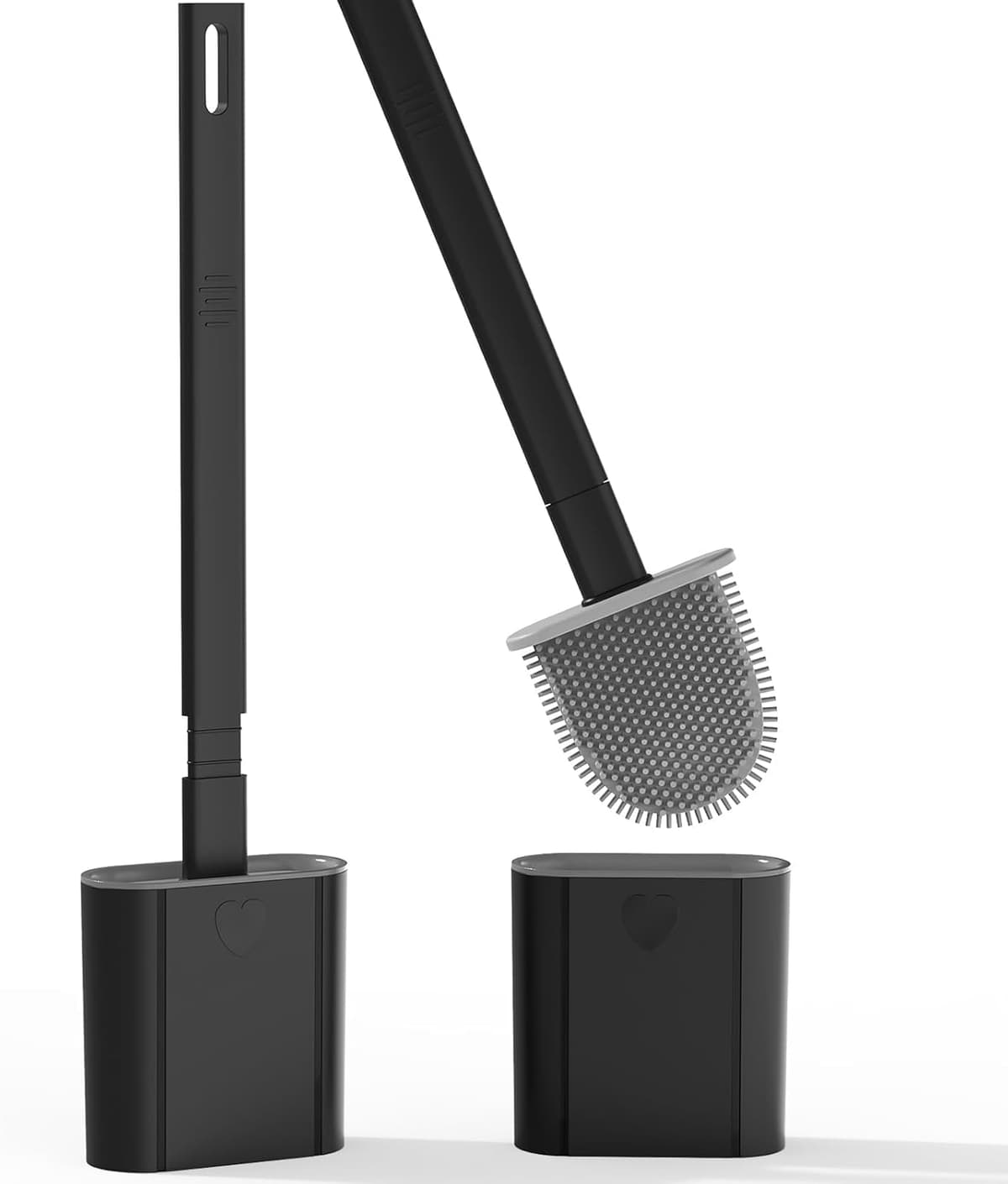 Toilet Brush, 2 Pack Bathroom Silicone Toilet Brushes and Holder Sets with No-Slip Long Plastic Handle and Soft Flexible Bristles, Toilet Brushes with holders and Base for Anti-drip (White) — view 18