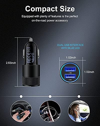 Car Charger [2Pack/3.4a] Fast Charge Dual Port USB Cargador Lighter Adapter — view 3