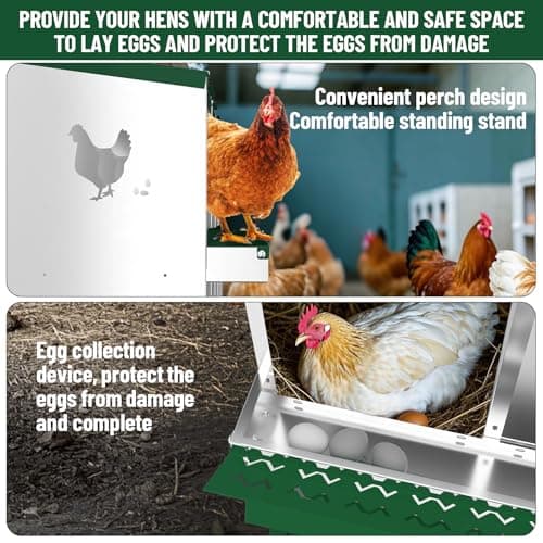 GarveeLife 8 Holes Chicken Nesting Box with Metal Leg, Wall-Mounted & Floorstanding Galvanized Steel Nesting Boxes for Chickens Ducks Geese, Easy to Collect Eggs, for Backyard Farm, Green — view 2