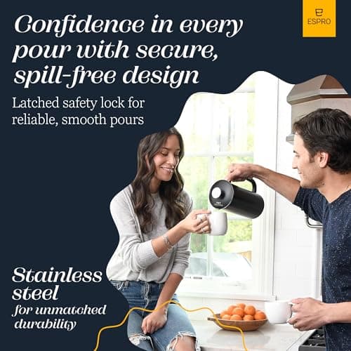 ESPRO Pro P7 French Press Stainless Steel 304 – Patented Double Walled Micro-Filter Insulated French Press Coffee Maker, Grit-Free Brew - Heat Resistant BPA Free - Matte Black - 18oz — view 5