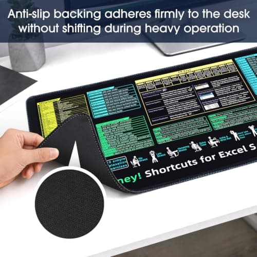 Excel Cheat Sheet Desk pad-Big Mouse Pad(31.5in x 11.8in x 0.1in) | Desk Mat for Microsoft Excel Shortcuts | Office Desk Accessories | Non-Slip Stitched Edge — view 5