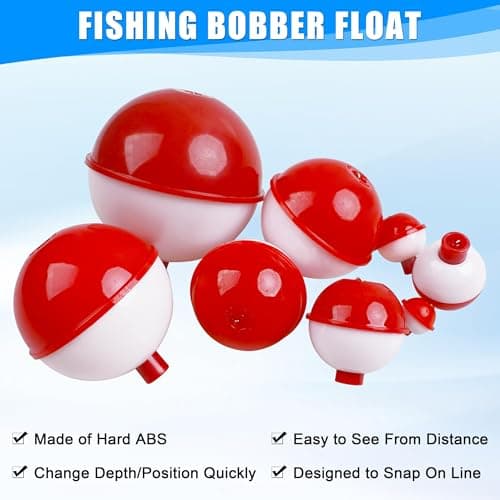 Fishing Bobbers Floats Hard ABS Push Button Round Buoy Floats Red/White Snap-on Fishing Float Bobbers Party Decoration Bulk 0.5/0.75/1/1.25/1.5/2/2.5 Inch (0.5inch-20pcs) — view 3
