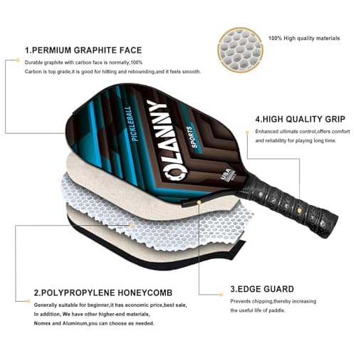 OLANNY Graphite Pickleball Paddles 4 Pack - Premium Rackets Fiber Face & Polymer Honeycomb Core Pickleball Set Includes 4 Pickleball Paddles + Balls+1 Bag (Twill Pickleball Paddles) — view 4