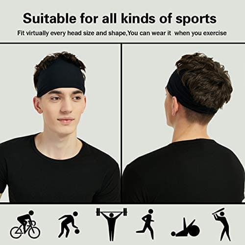 Pilamor Sports Headbands for Men (5 Pack),Moisture Wicking Workout Headband, Sweatband Headbands for Running,Cycling,Football, Yoga,Hairband for Women and Men(Gray, Green, White, Blue, Black) — view 2