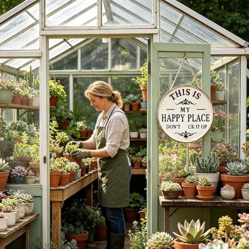 Happy Place – Vintage Statement Metal Sign, This is My Happy Place Don't Fuck It Up Round Garden Wall Decor, Hanging Signs & Plaques, Funny Home Decorative for Front Door 12in — view 3