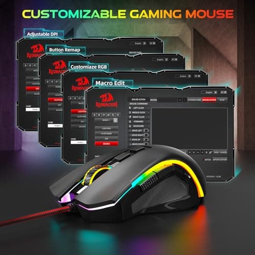Redragon M602 Gaming Mouse, Ergonomic RGB Gaming Mouse Wired with 7200 Adjustable DPI, 9 Programmable Buttons, Professional Software for Gamer Office [Black] — view 4