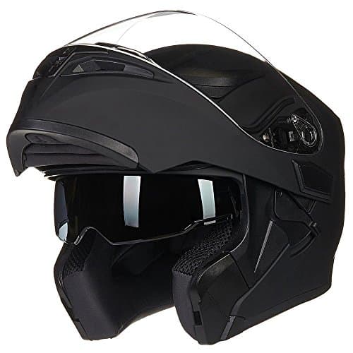 ILM Motorcycle Dual Visor Flip up Modular Full Face Helmet DOT with 7 Colors (L, Matte Black)