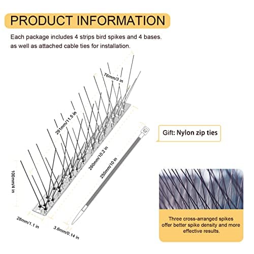 OFFO Bird Spikes with Stainless Steel Base, Durable Bird Repellent Spikes Arrow Pigeon Spikes Fence Kit for Deterring Small Bird, Crows and Woodpeckers, Covers 3.4 Feet(1.04m) — view 3