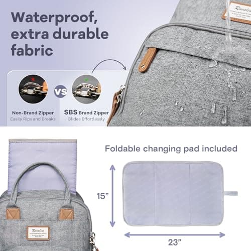 RUVALINO Diaper Bag Backpack - Multifunction Waterproof Travel Backpack, Baby Bag with Changing Pad & Stroller D-Ring & Pacifier Case - Travel Essentials & Baby Registry Search & Shower Gifts - Gray — view 5