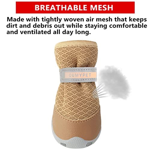 QUMY 4PCS Dog Shoes for Small Dogs, Hot Pavement Summer Puppy Dog Boots & Paw Protectors with Soft Anti-Slip Rubber Sole, Mesh Breathable Dog Booties for Hardfloors, Walking Running Khaki Size 2 — view 2