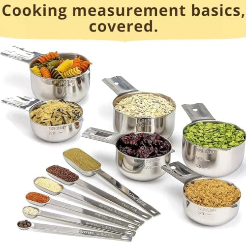 Simply Gourmet Measuring Cups & Spoons Set of 12, 18/08 Stainless Steel Kitchen Gadgets, Stackable Design with Long Handle Spoons, Fits in Spice Jars, Cooking & Baking Set for Dry & Liquid — view 2